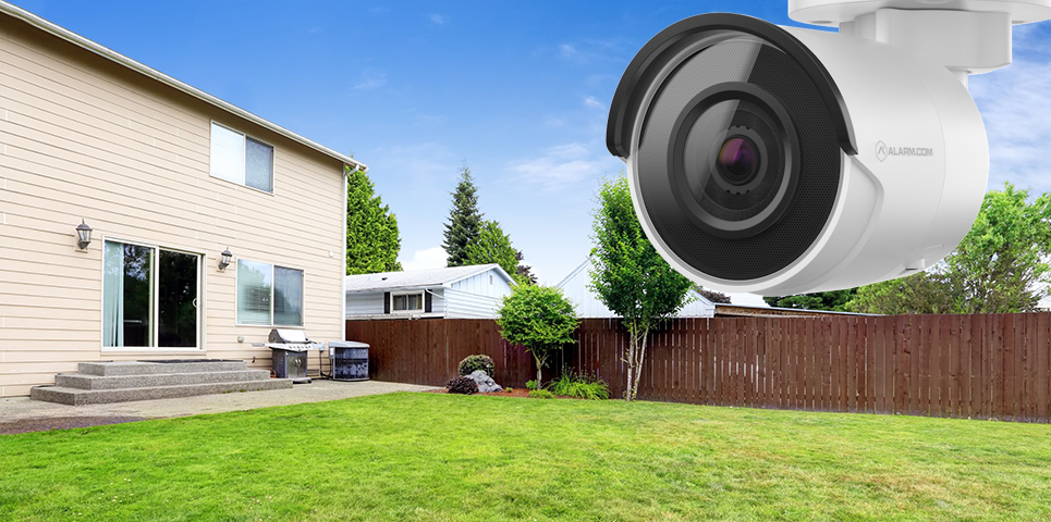 backyard with security video camera