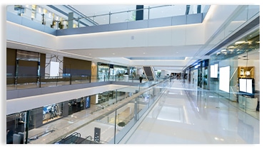 spacious retail inside building with security alarm systems